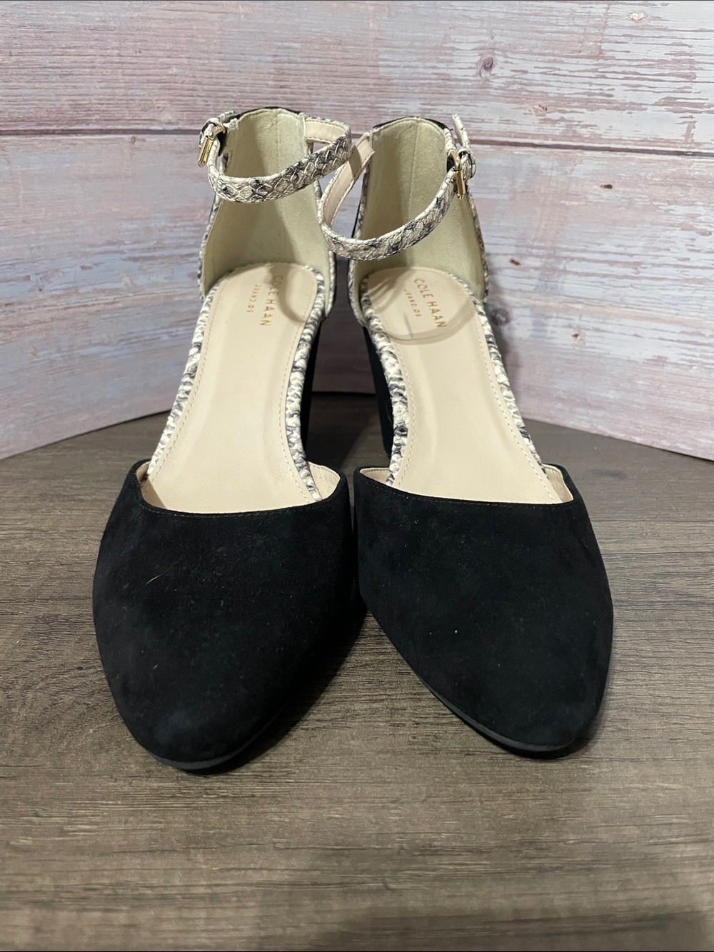 Cole Haan suede and leather heels.